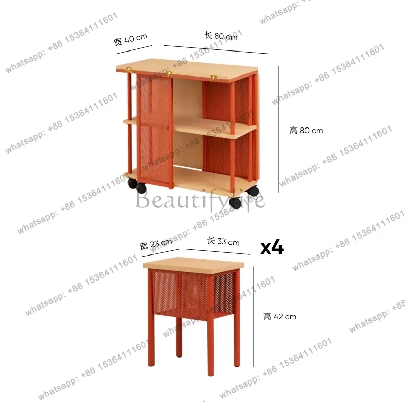 Folding Table With Wheels Household Small Apartment Simple Removable Retractable Dining Table And Chair Storage