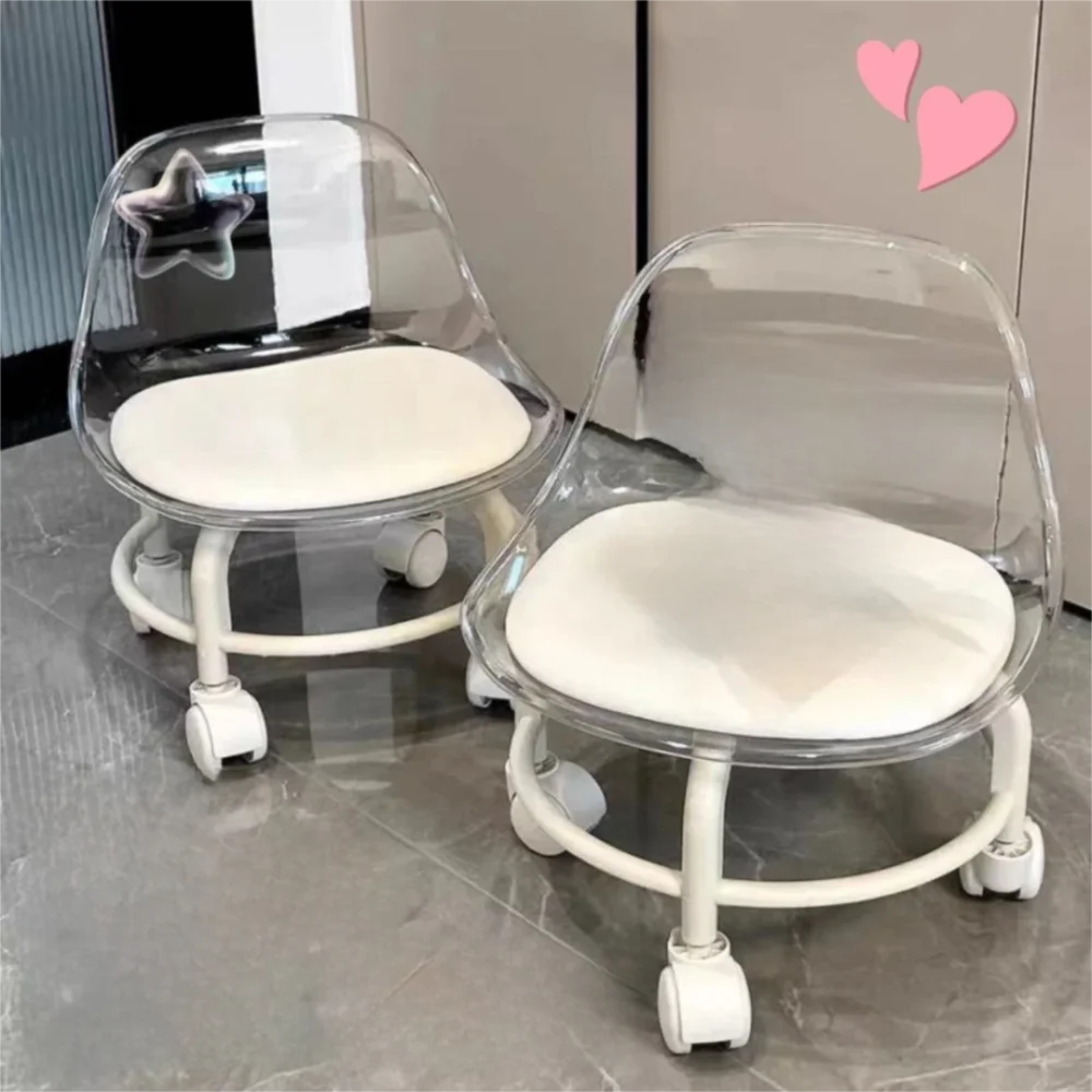 New Transparent Small Stool Simple Universal Wheel Low Chair Noiseless Multifunctional Backrest Seat Children