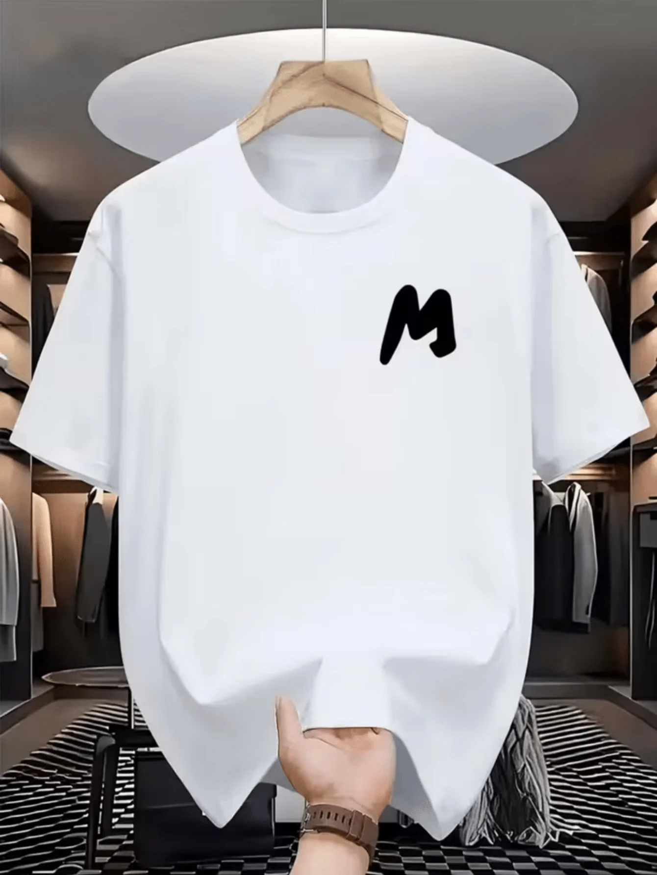 Minimal Letter M Chest Graphic Mens T Shirt Simple Monogram Art Short Sleeve Crew Neck Cotton Tee Street Casual Wear Top