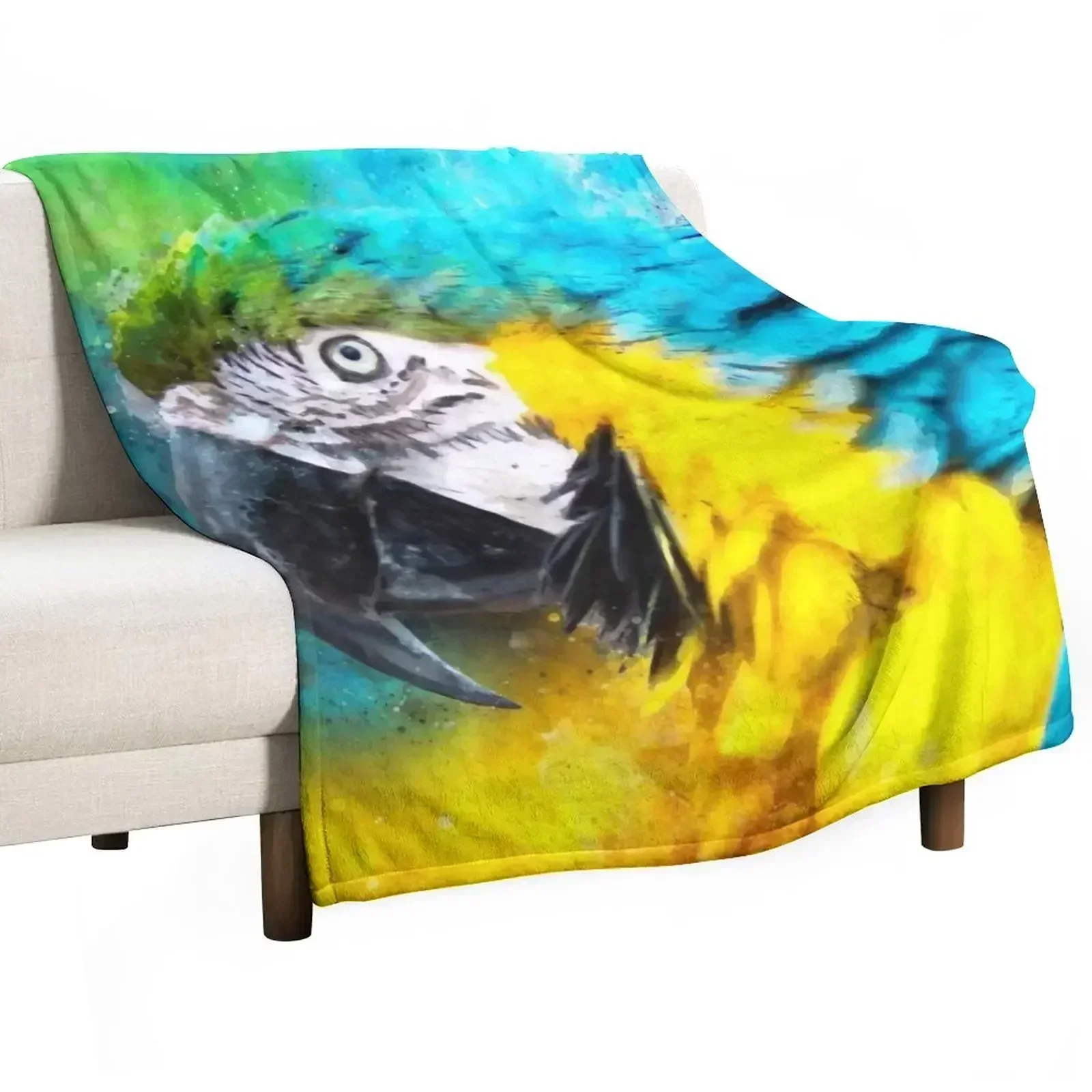 

New Dramabite Watercolour blue yellow macaw parrot Throw Blanket Personalized Gift Stuffeds Beach Thin Blankets