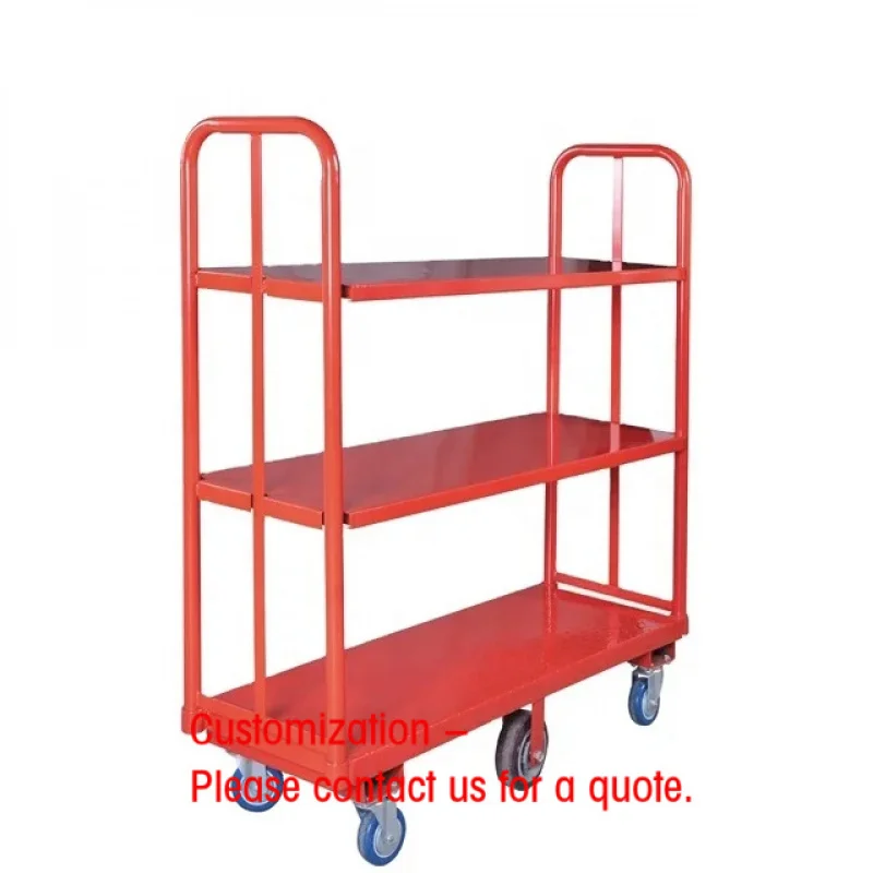 custom.Heavy Duty Six Wheel Warehouse Logistic Turnover Double Handle 3 Layer U Boat Platform Warehouse Trolley