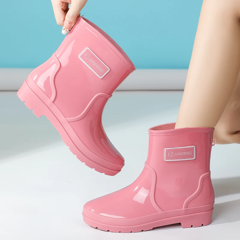 Women's Short Rain Boots Soft PVC Anti-Slip Waterproof Easy to Clean Kitchen Friendly Military Style Korean Version