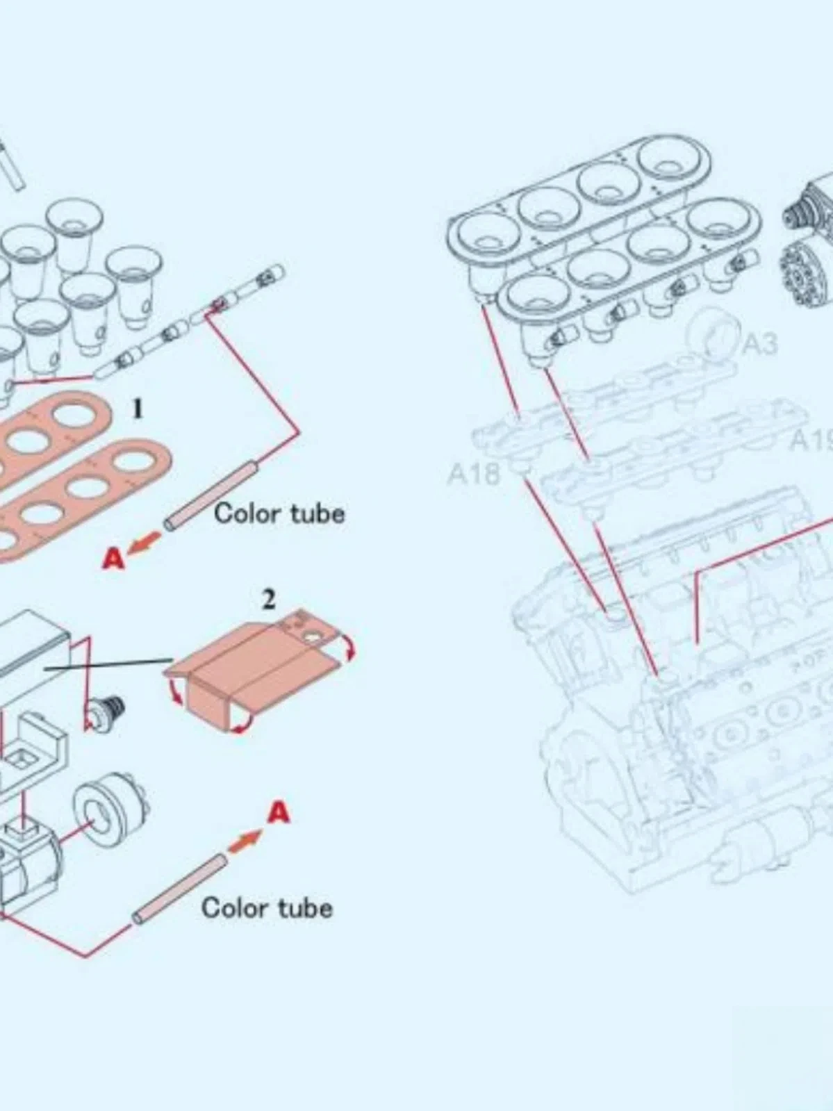 MFH 1:20 DFV Engine Intake Connected to Distributor P1181 Modifying and Assembling Model Accessories