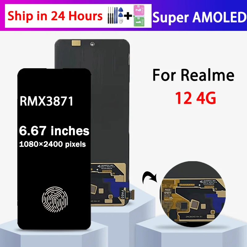 realme-12-4g用-super-amoled-lcdディスプレイ-タッチスクリーンデジタイザーアセンブリ-realme-12-4g-rmx3871用-フレーム付きディスプレイ