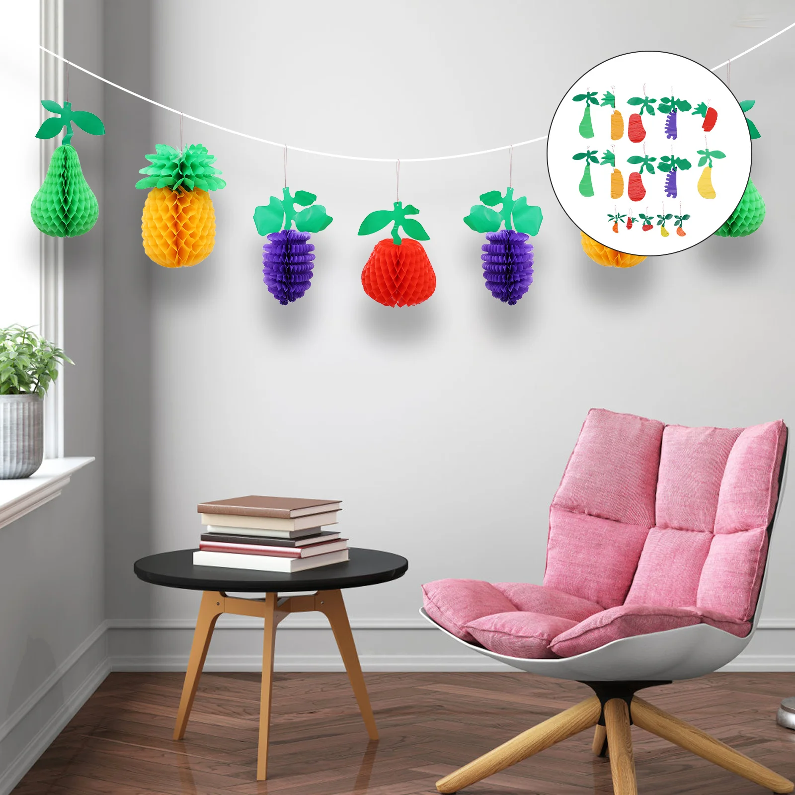 

15pcs Fruit Decoration Hanging Ornaments Plastic Honeycomb Fruit Lanterns Festival Party Supply Decorative Pendant For School