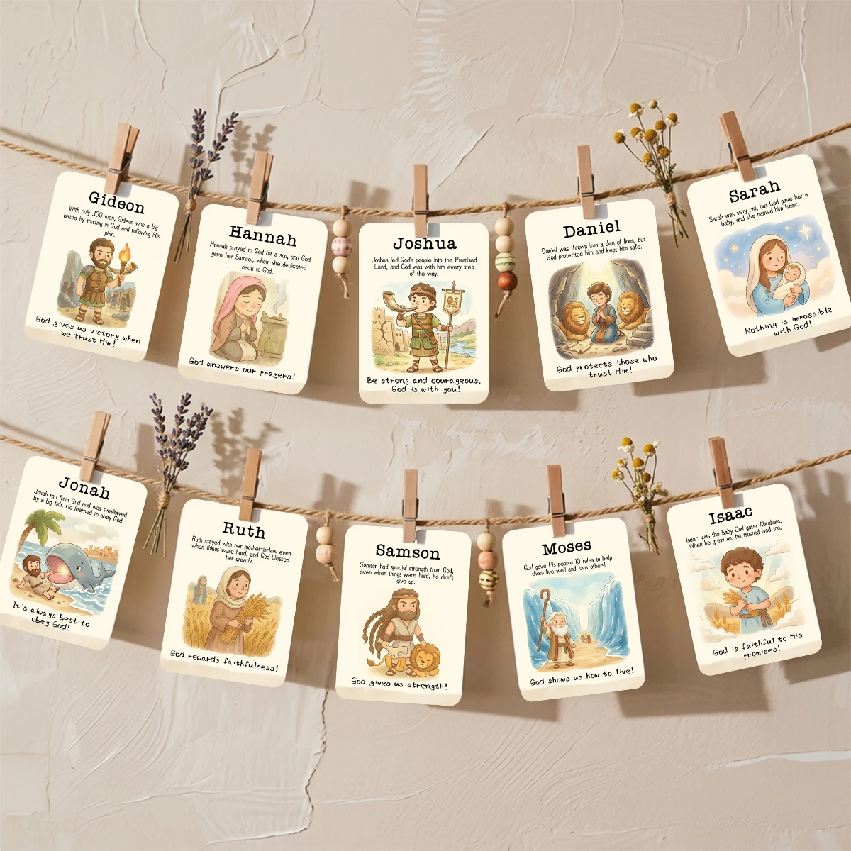 20 Stück Bibelgeschichten-Charakterkarten, christliche Schrift-Gedächtniskarten, Lernwerkzeuge für die Sonntagsschule, Gebetsgrußkarten als Geschenke – Detail 3
