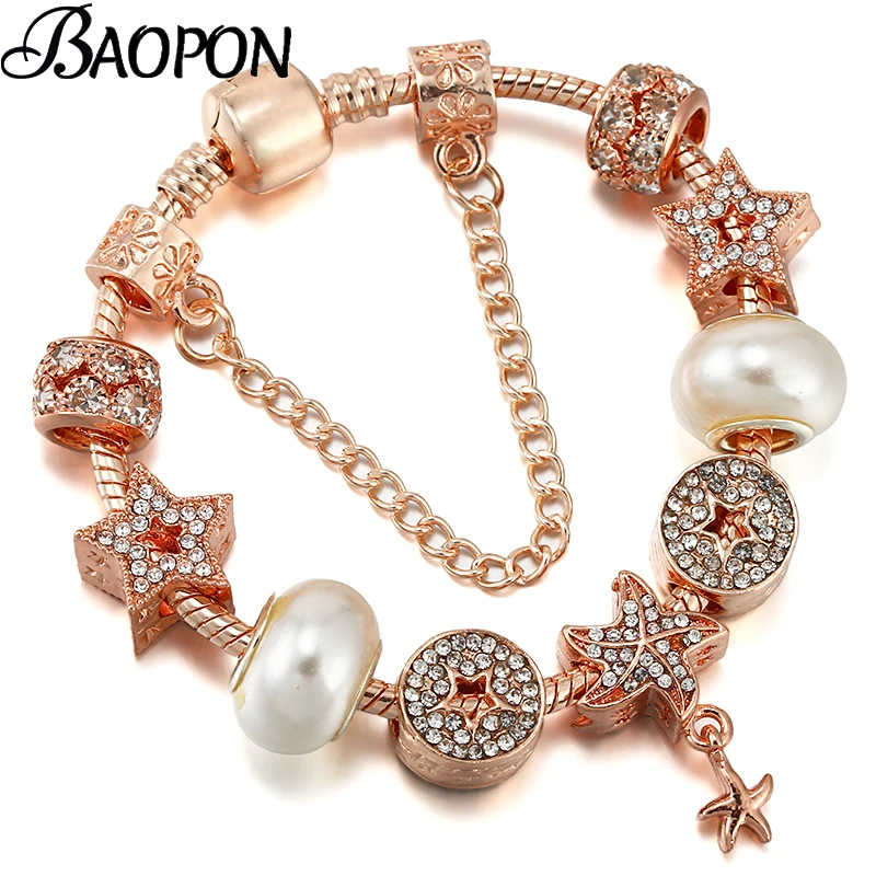 

Summer Styles Charm Bracelet With Crystal Starfish Pendant Bracelets Bangles For Women Mom Mother's Day Fashion Jewelry Gift