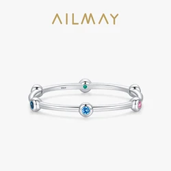 Ailmay Solid 925 Sterling Silver Platinum Plated Bands Dazzling Rainbow CZ Stackable Thin Rings For Women Wedding Jewelry Gift