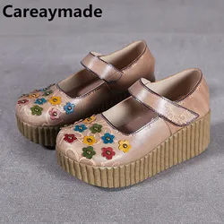 Careaymade-Folk style Head layer cowhide pure handmade Carved shoes,the retro art mori girl shoes,Women's casual Sandals,0327-3A