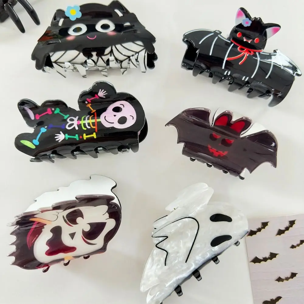 

Headwear Acrylic Halloween Hair Claw Ghost Bat Halloween Themed Gripper Hair Clip Geometry Skeleton Shark Clip Girls