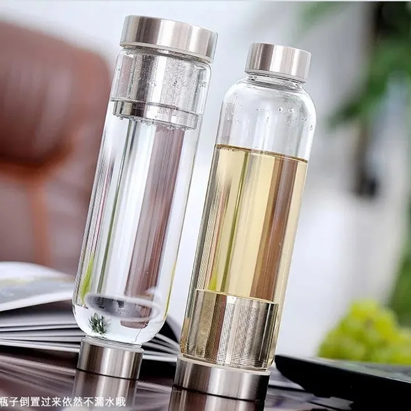 Car glass bottle transparent water cup with cover creative portable leak proof simple fresh outdoor tea my plastic water bottles