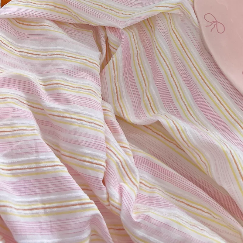 Cotton Polyester Chenille Striped Fabric Pink Green Tablecloth Curtains Pillows Dress Fabric view 6