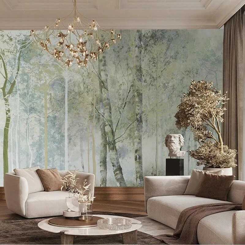 Modern Abstract Colorful Hand-Drawn Green Forest Fresh Forest Scenery Decorative Picture For Home Interior Wall Decoration