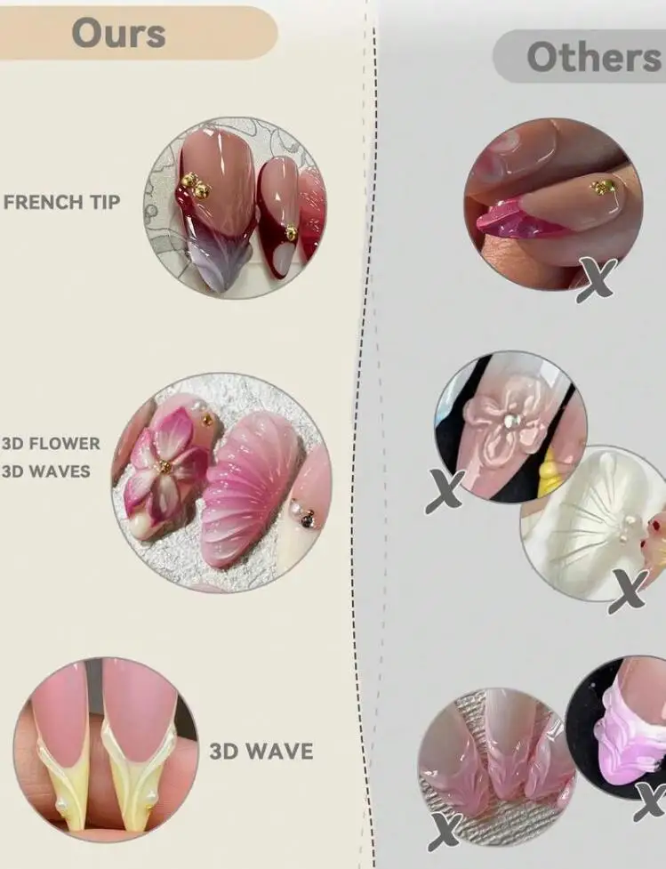 10 Stück 3D Blumen Goldperlen Handgemachte Press-On Nägel Nude Pink French Almond Künstliche Nägel M/S/XS Tragbare Falsche Fingertips – Detail 5
