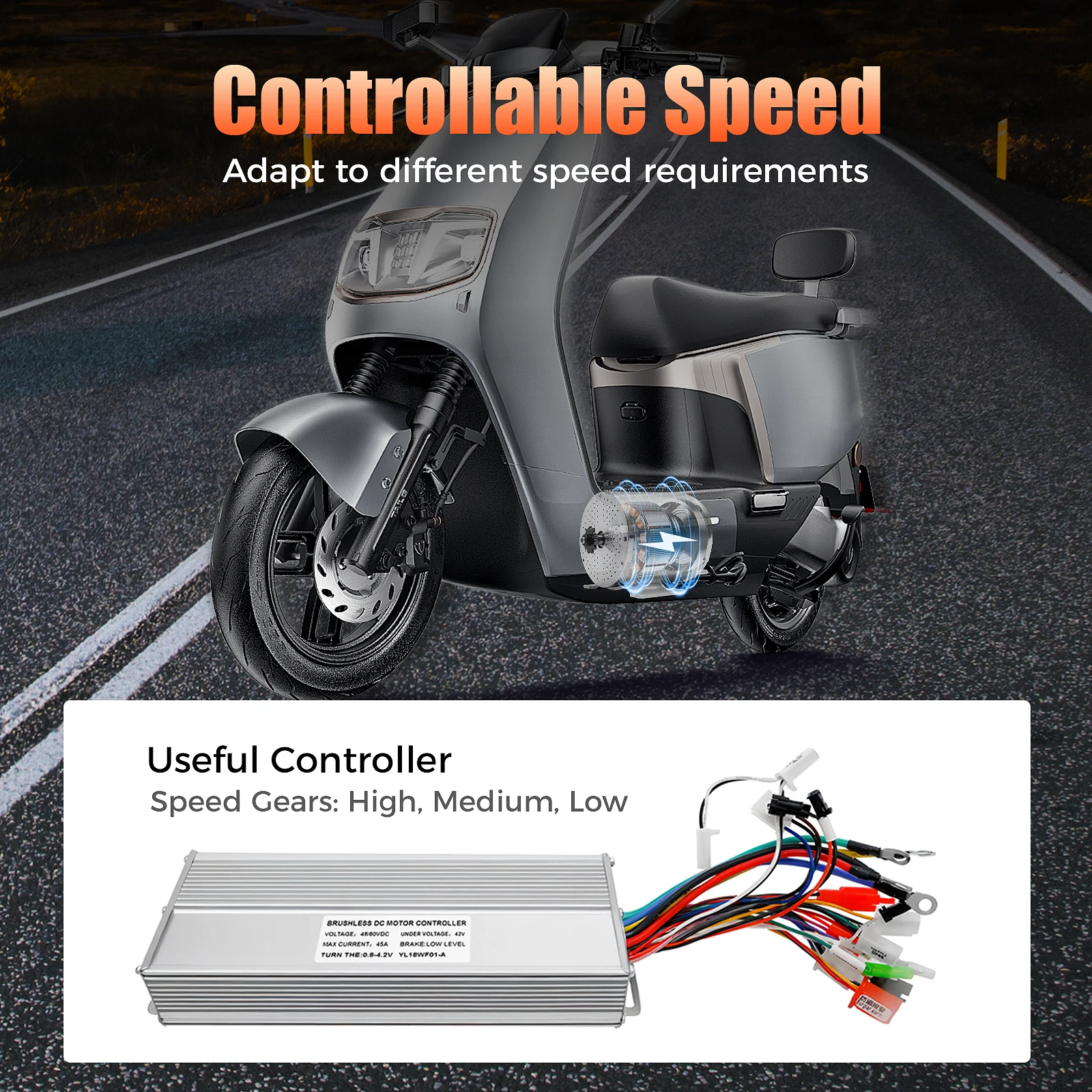 Potente Kit de Motor sin escobillas de 60V y 2000W con controlador, función inversa ajustable de 3 velocidades para bicicleta eléctrica, Scooter, Conversio eléctrico