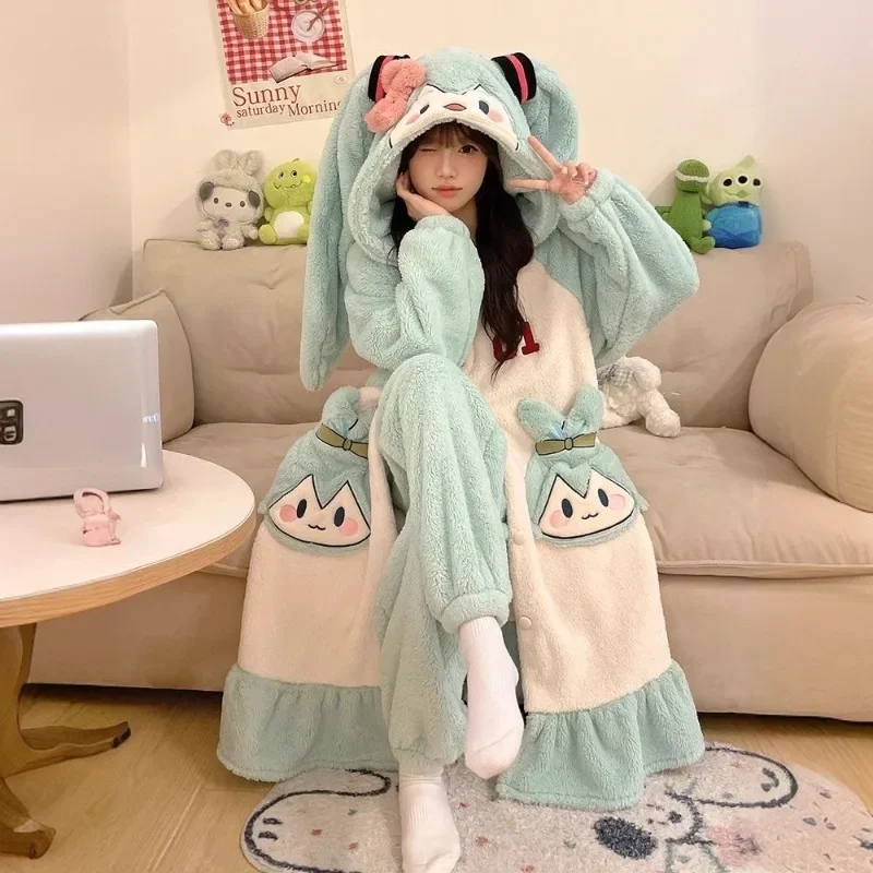 Hatsune Miku Pajamas Anime Peripherals Cute Cartoons Comfortable and Warm Pajamas Kawaii Winter Home Clothes Soft Skin-friendly