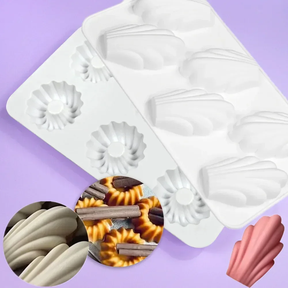 New Silicone DIY 6 Hole Madeleine Design Chocolate Mousse Mould Shell Flower Cake Mold French Dessert Cake Decorating Bakeware