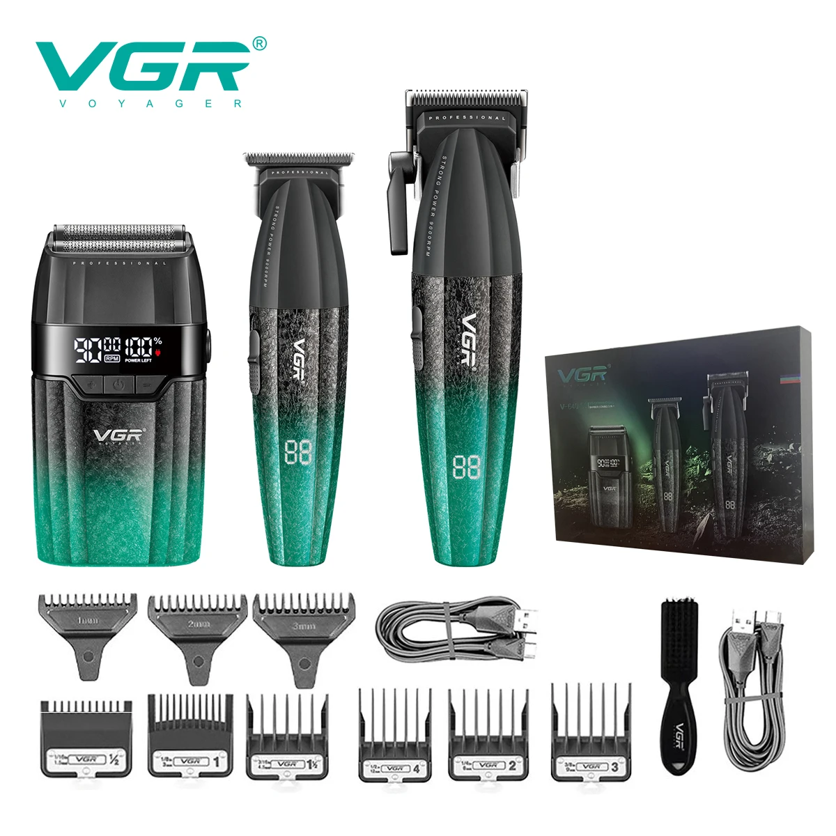 VGR Haartrimmer Professioneel Haartrimmer Verstelbaar Haarknipmachine 9000 tpm Draadloos Tondeuse en trimmer set V-640 S3