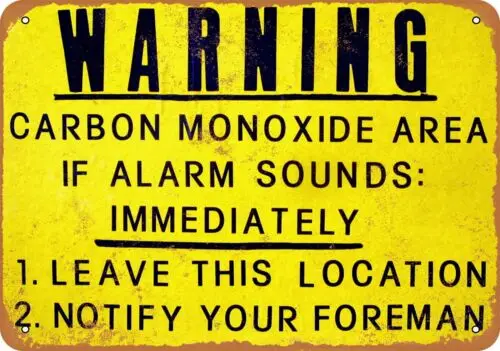 Metal Sign - Warning Carbon Monoxide Area - Vintage Look Reproduction