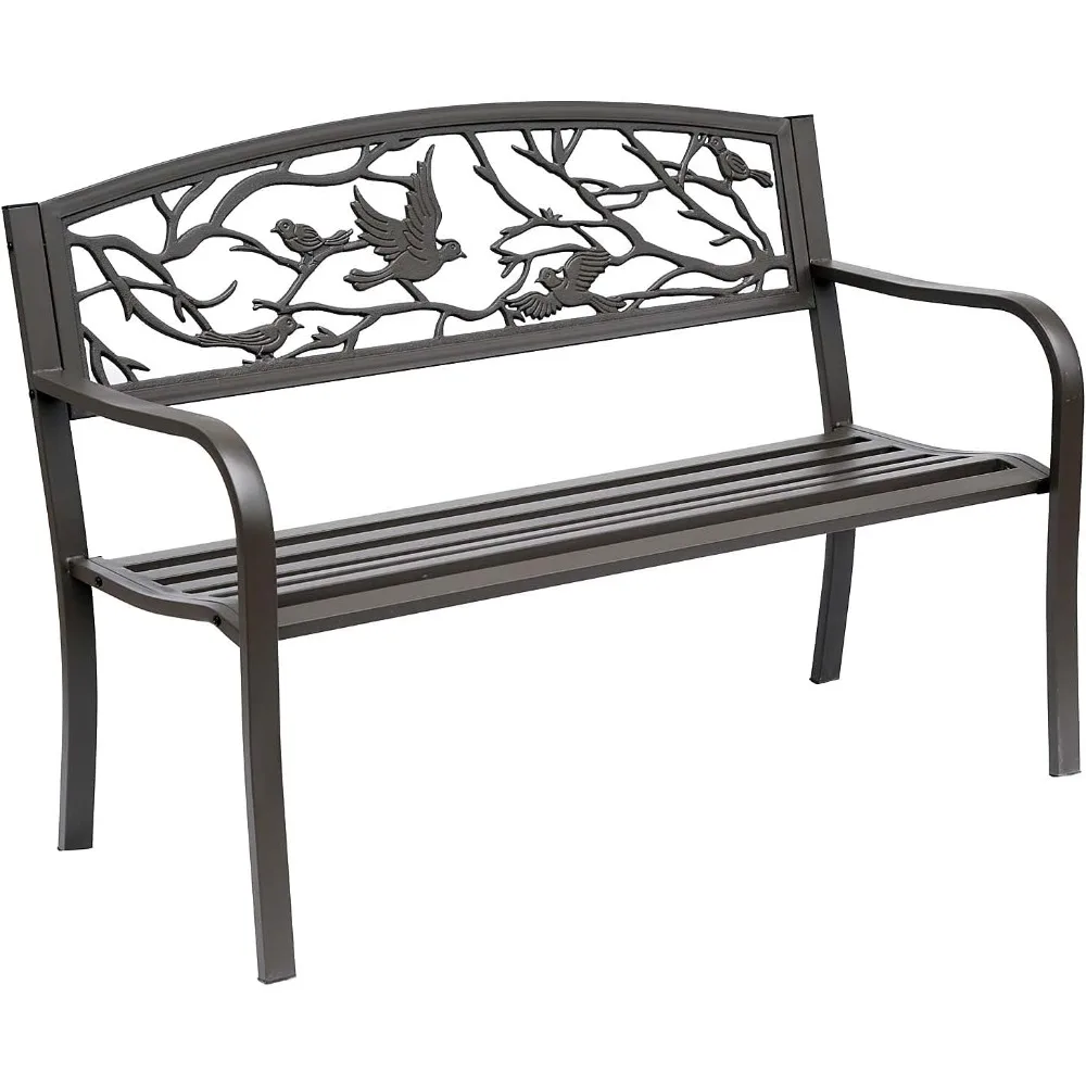 Garden Bench, Outdoor Patio Bench with Animal Pattern, Cast Steel Metal Bench for Yard, Lawn, Porch