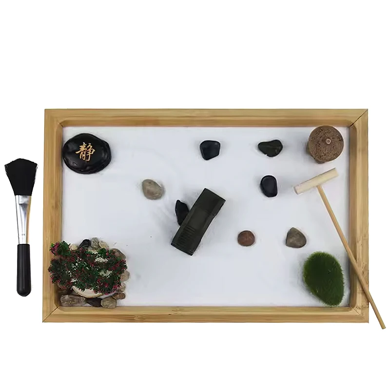 Mini Bamboo Zen Sand Garden Kit DIY Desktop Japanese Zen Garden Home Office Meditation Decor Wholesale Souvenir Gift