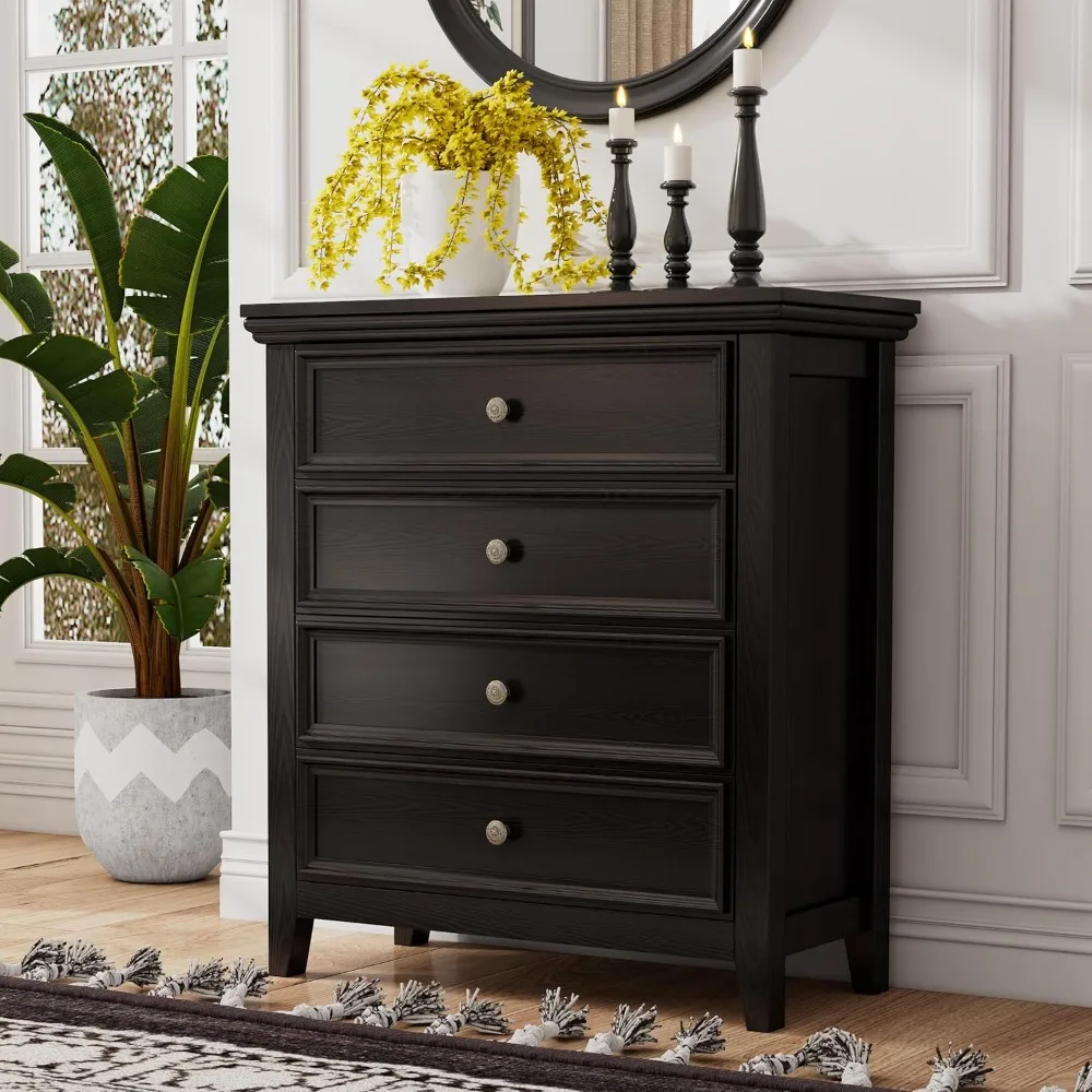 Farmhouse Dresser for Bedroom,Black Wood Dresser,Tall Chest of Drawers, Farmhouse Dresser Organizer for Bedroom, Living Room,Hal