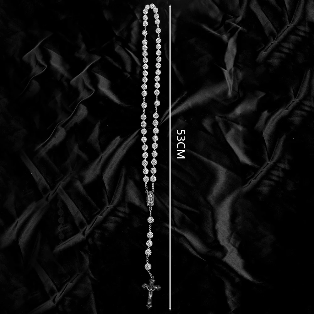 Handgefertigte Diamant-Kugelperlen Katholische Rosenkranz-Gebetskette Jungfrau Maria Kreuz Damen-Haarkette Religiöses Geschenk – Detail 6