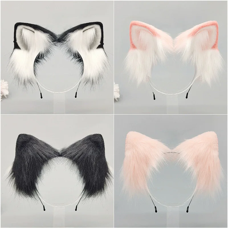 Handmade Japanese Animal Faux Ear Headband Cat Girl Lolita Fox Ear Headpiece Halloween Cosplay Cute KC Cat Ear Headband