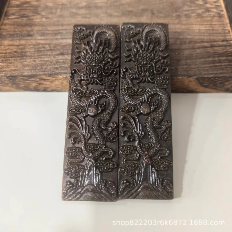 Ebony Carved Dragon Stationery Set With Ruler, Pen Holder, Inkstone, Box Packaging, Suitable For Personal Use Or As A Gift