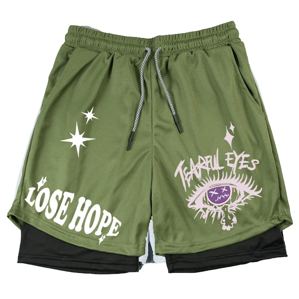 الرجال السراويل الرياضية المضغوطة طبقة مزدوجة 2 في 1 السراويل تشغيل عيون سريعة الجافة تنفس سراويل قصيرة الذكور الصيف الشارع الشهير #3