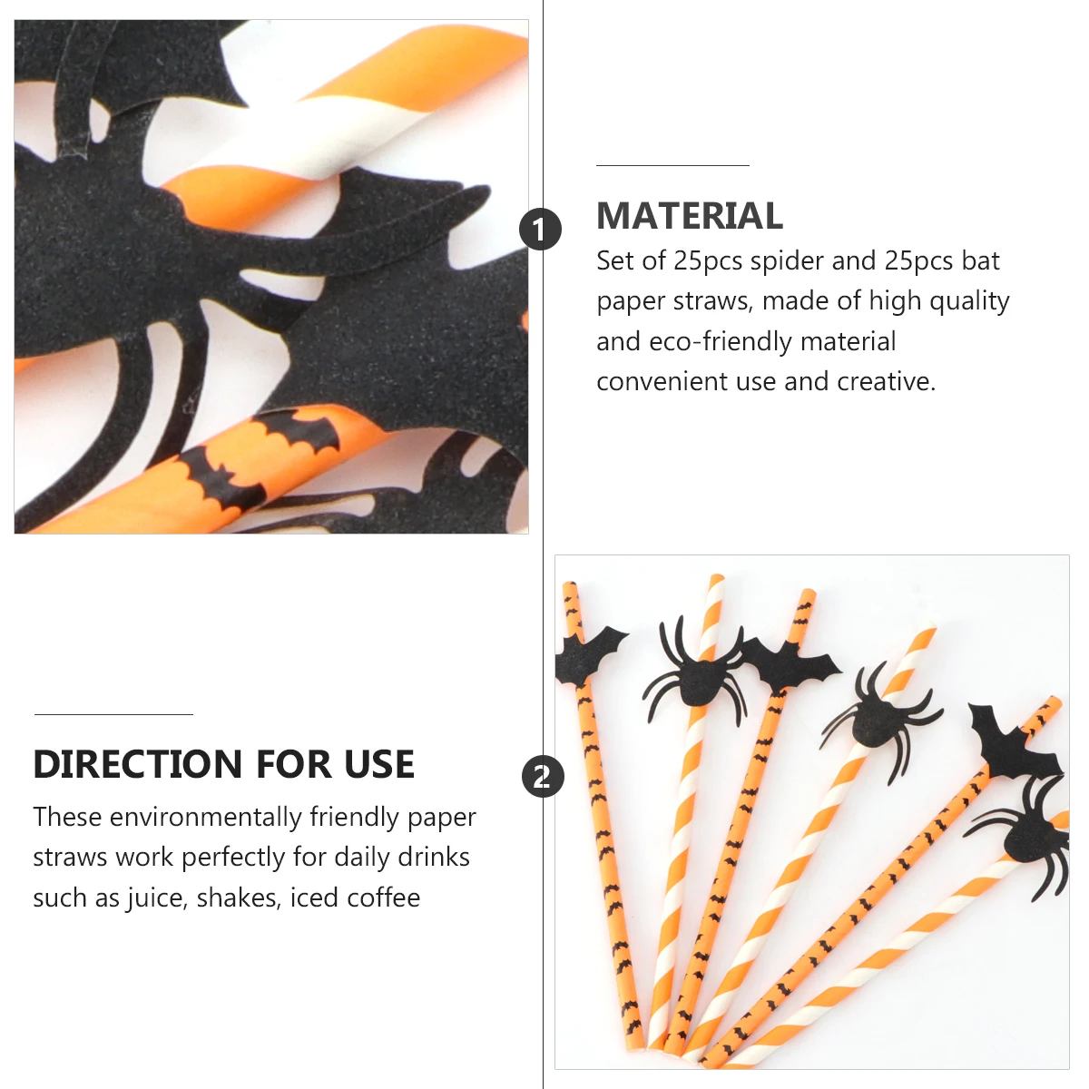 

50Pcs Halloween Paper Straws Spider Bat Design Party Decoration Colored Eco for Bar Ktv Drink Spider Straw