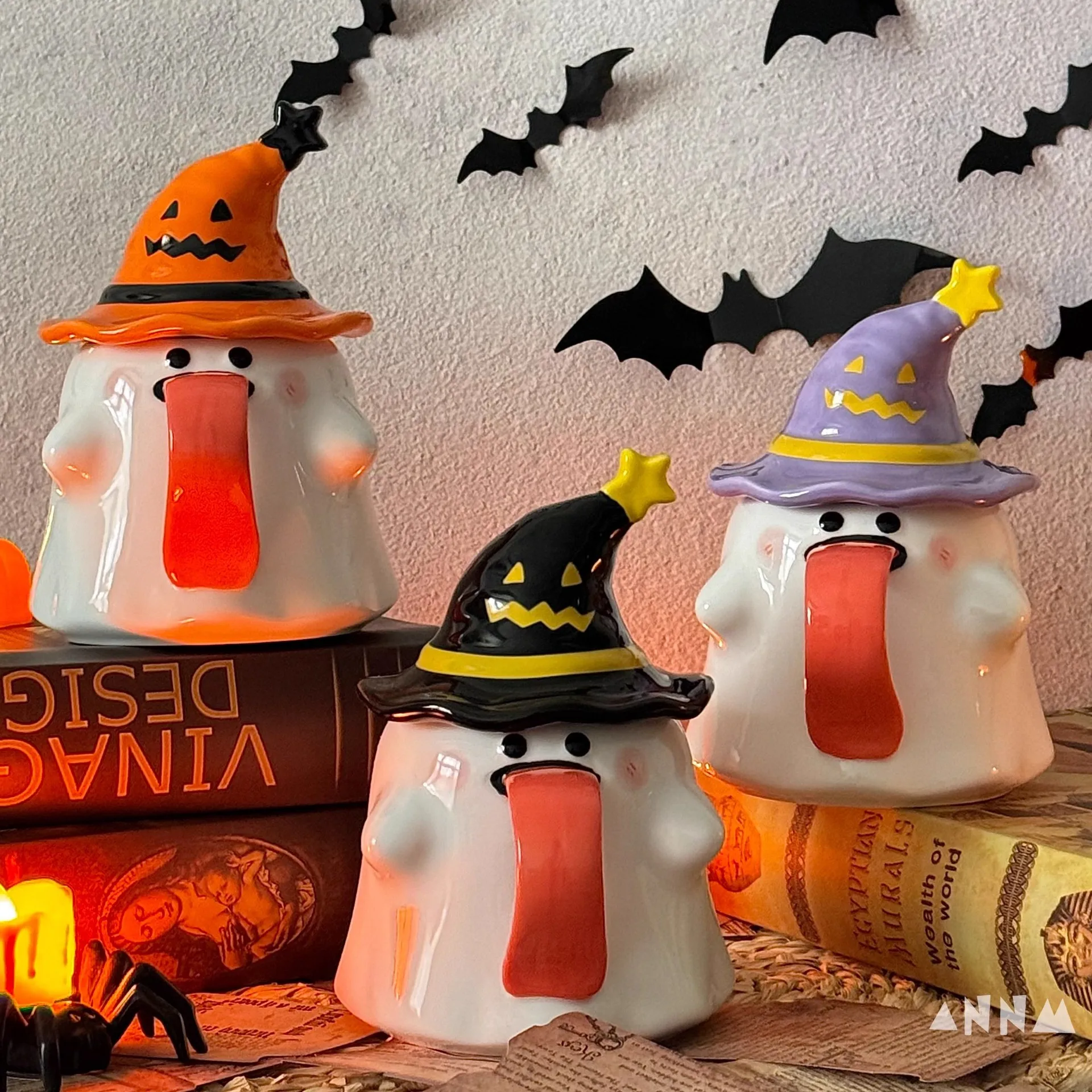

Halloween Little Ghost Elf Shaped Creative Ceramic Mug With Lid Cute Water Cup Holiday Gift For Girls and Children