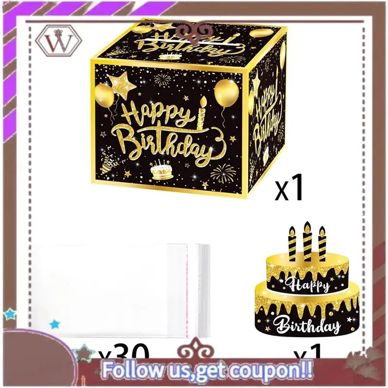 ABBG-caja de dinero para efectivo, caja de dinero de cumpleaños, juego de regalo con tarjeta de cumpleaños y bolsas adhesivas, duradera, color negro