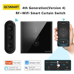 QCSMART Tuya 4th Generation Black Curtain Switch and Remote for Roller Shutter Blinds Control via Google Home Alexa Smart Life