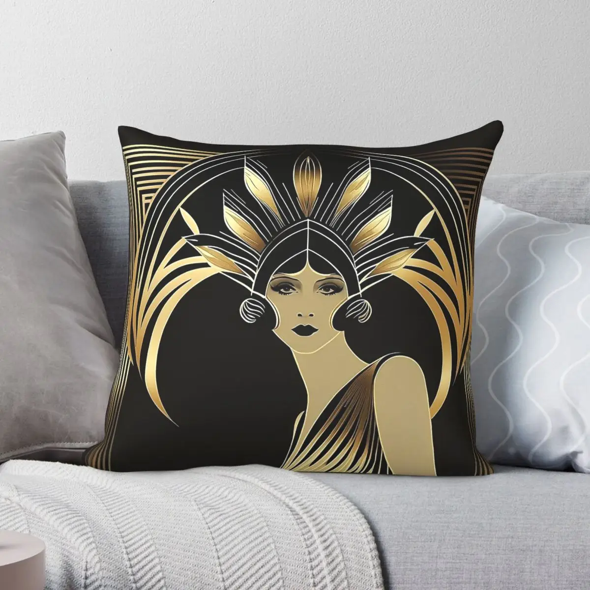 Golden Twenties Opulence Pillowcase Polyester Linen Velvet Printed Zip Decorative Bed Cushion Cover Wholesale