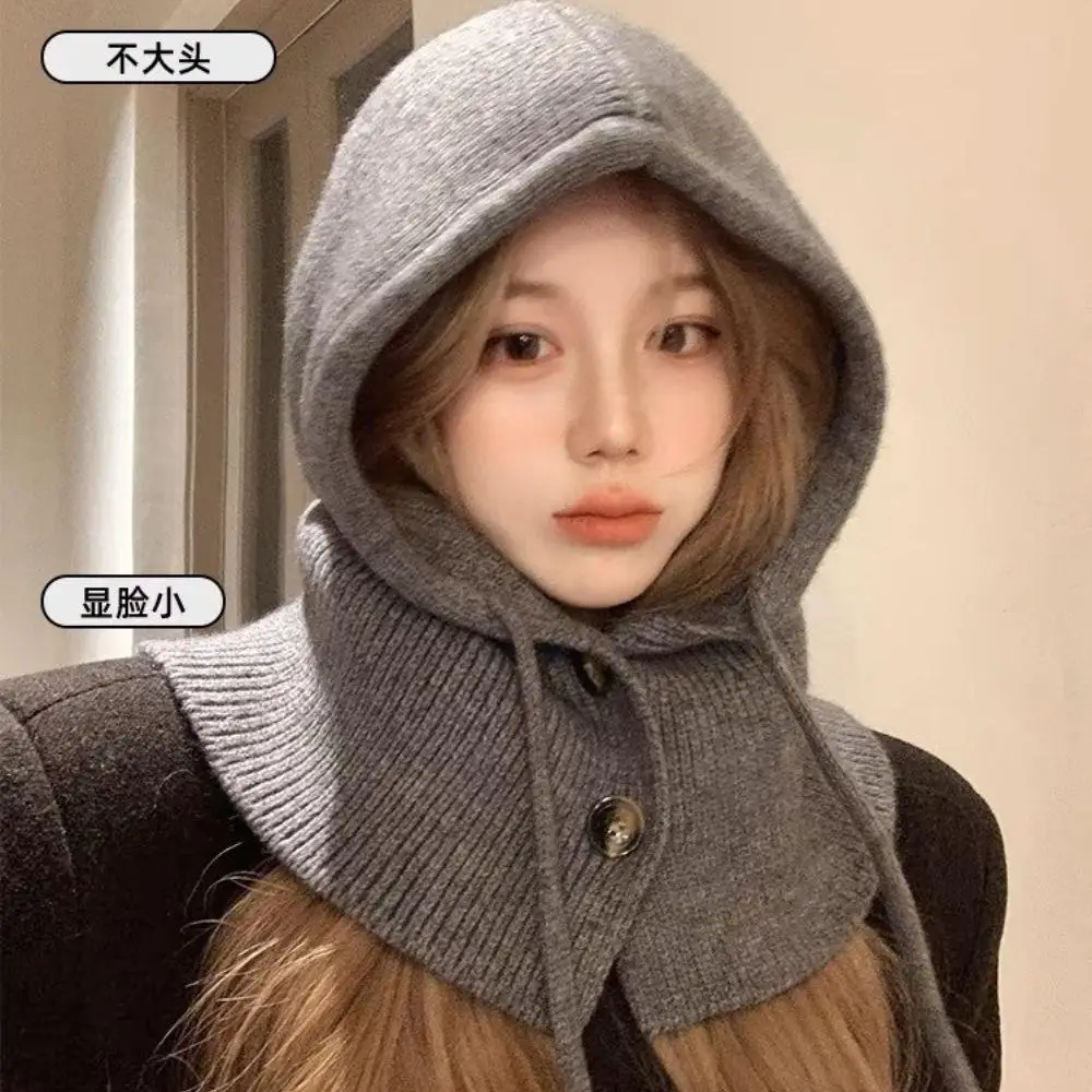 Hot Girl Luxurious Design Knitted Balaclava Unisex Elastic Ring Scarf Fashion Pullover Knitted Hats Ski Riding Windproof Bonnet