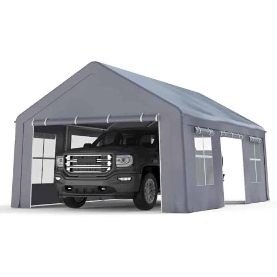 Outdoor carport tent for car/truck: 13x20 ft heavy-duty portable garage with waterproof UV-protected PE material, gray color, 5