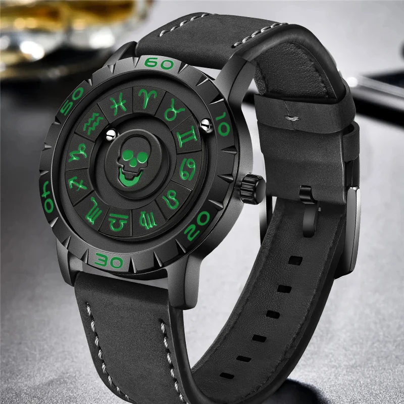 LIGE FOXBOX Magnetic Srolling Beads Man Watch Luminous Creative Fashion Stainless Casual Waterproof Skull Quartz Watches for Men
