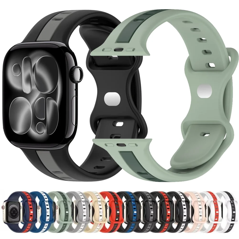 Two-color Silicone Strap For Apple Watch Band 49mm 45mm 41mm 44mm 40mm 46mm 42mm Bracelet iWatch Ultra 3-2 11 10 9 8 7 6 5 4 SE