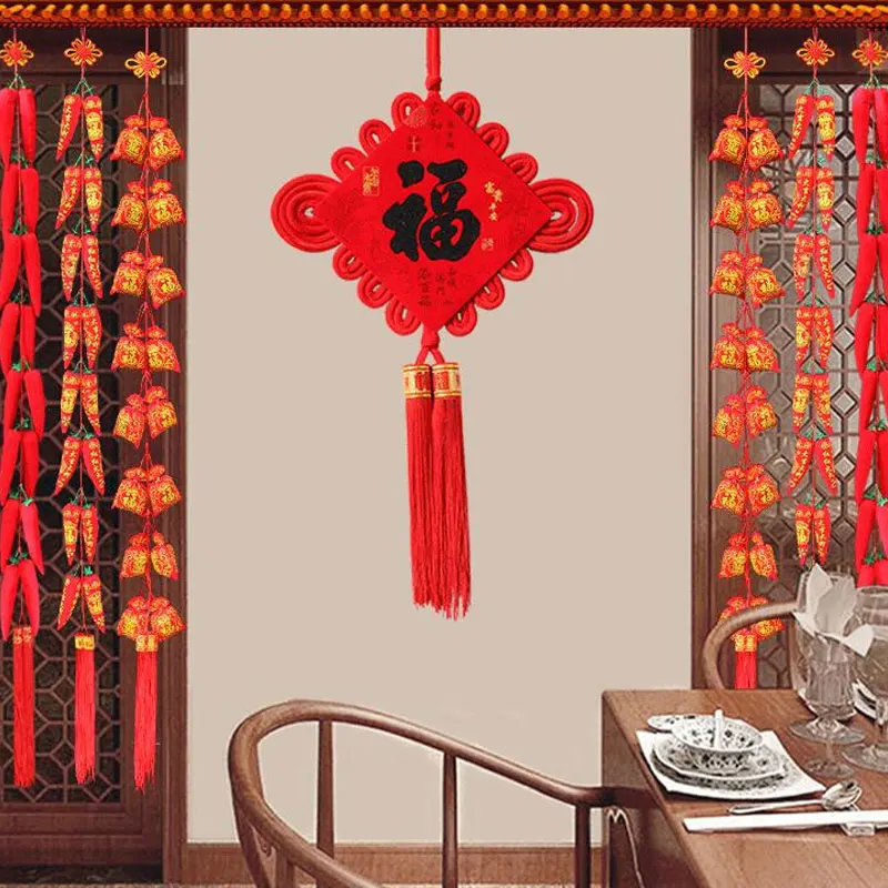 مهرجان الربيع عقدة صينية قلادة فانوس المفرقعات النارية الفلفل الأحمر سلسلة المعلقات حلية 2024 السنة الجديدة معلقة الديكور #4