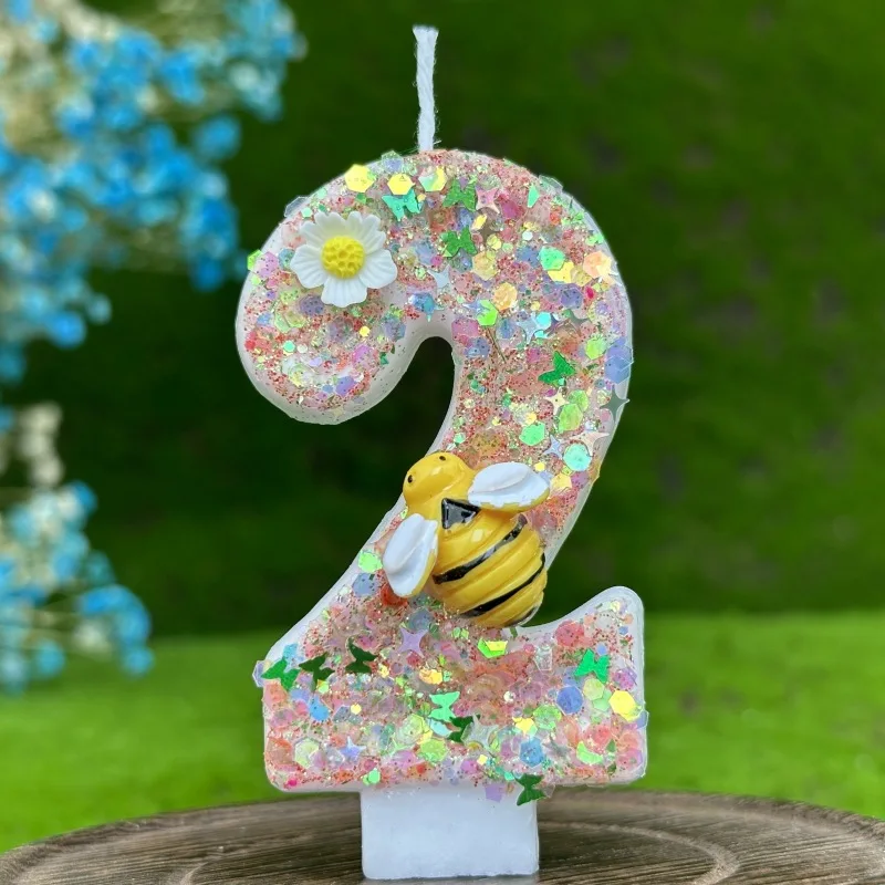 Digital Birthday Candle Cake Party Decoration New Year\'s Eve Creative Bee and Wasp Decorative Candles birthday Cake 0-9 Number