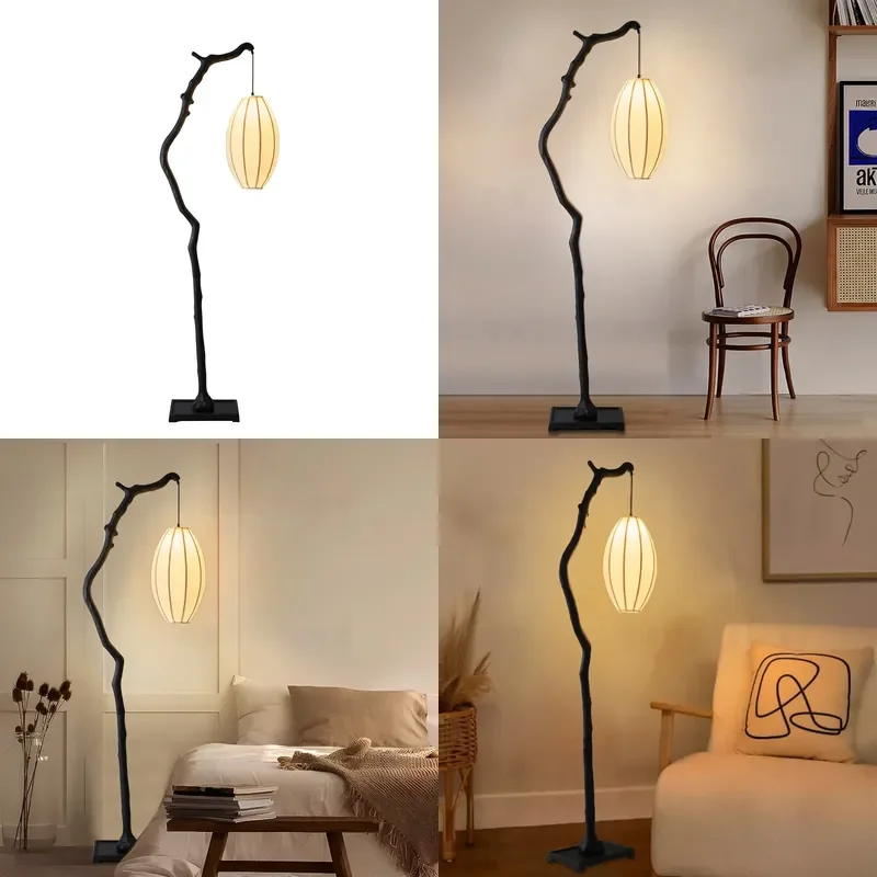 Wabi Sabi Branch Floor Lamp Medieval Chinese Style Zen Standing Light for Living Room Tea House Bedroom Decor