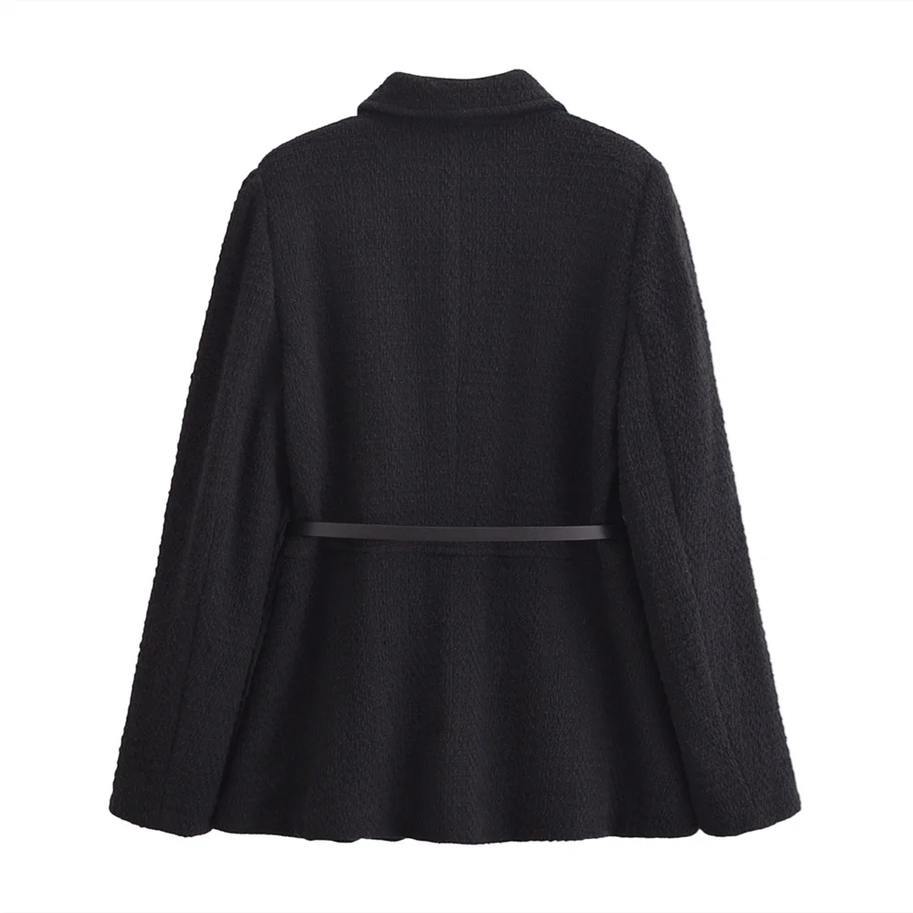 Xiaoxiangfeng مع حزام، سترة ذات نسيج بلون موحد، منتج جديد للخريف والشتاء، سترة طية صدر السترة بأكمام طويلة للنساء