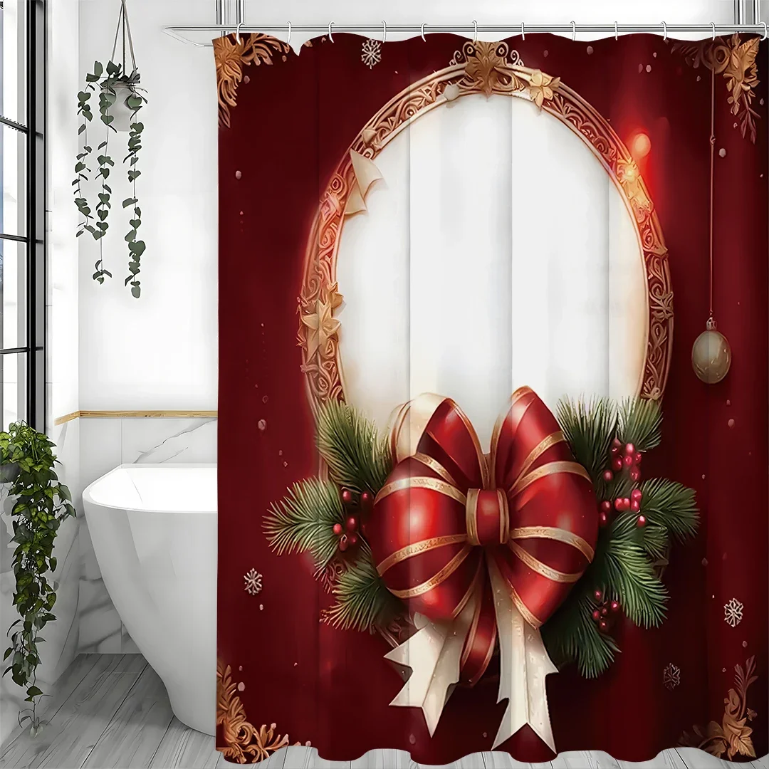 

Декоративная занавеска для душа с рождественским бантом и цветочным принтом, декоративная занавеска для душа в ванной комнате, водонепроницаемая занавеска для душа с крючками