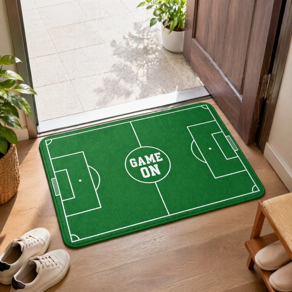 Multi Size Crystal Velvet Doormat Green Boundary Line Outline Print Anti Slip Absorbent Indoor Entryway Floor Rug
