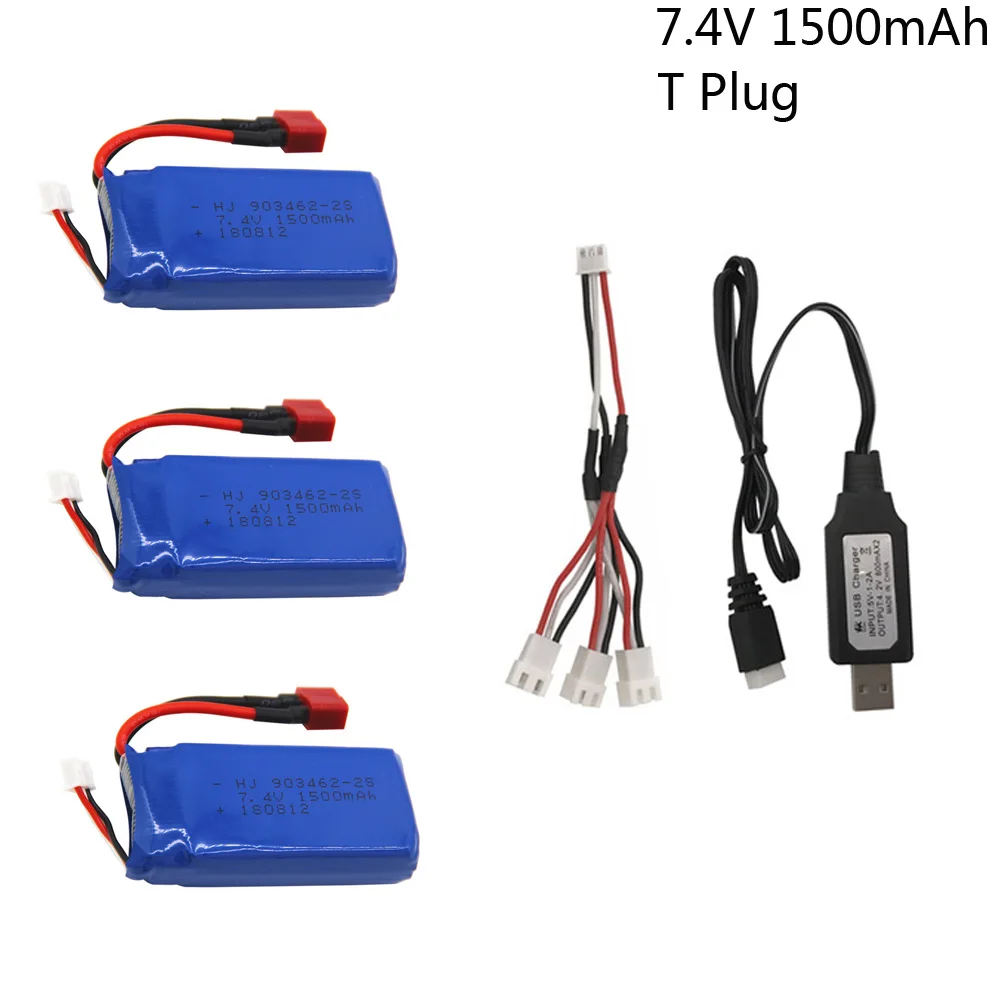 Batteria 1/3 pezzi 7,4 V 1500 mAh 903462   Con caricatore USB per FT009 RC Boat 12428 batteria Lipo 2S 7.4 V 1500 mah JST SM T EL-2P SPINA