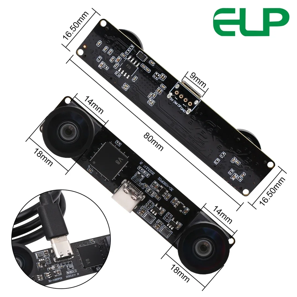 ELP Synchronous 3D Stereo VR USB Camera Module 4MP 1080P High Speed 60fps dual lens 120degree Wide Angle camera for PC,Android