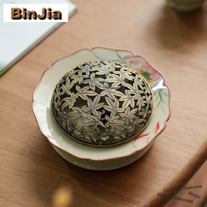 Hand Painted Koi Playing With Lotus Tripodia Incense Holder Zen Garden Incense Burners Aromatherapy Censer Tea Items Craft