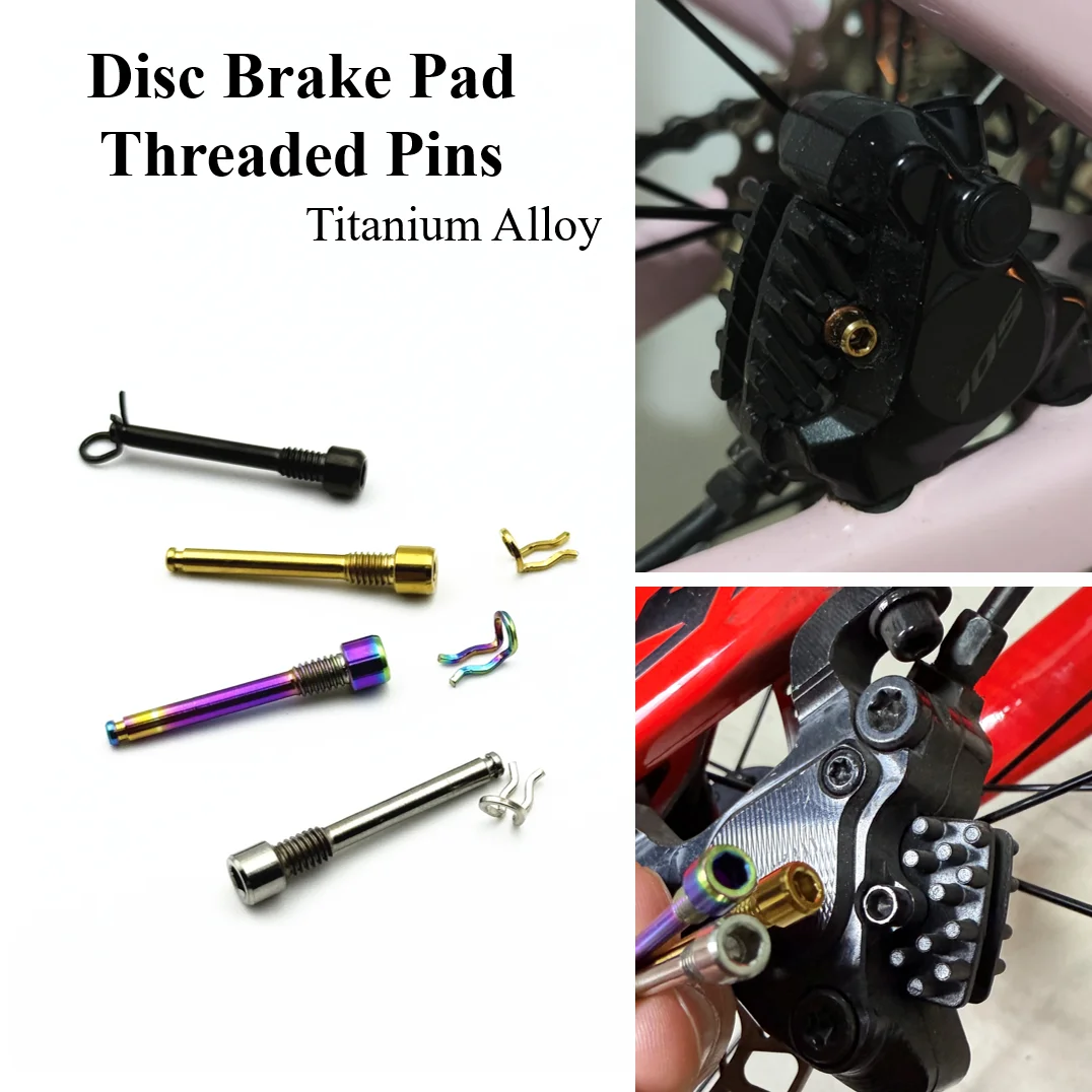 2pcs Titanium Alloy Bike Disc Brake Pad Threaded Pins with Retainer Clips, M4×26mm Caliper Fixing Bolts, for Shimano Sram Etc.