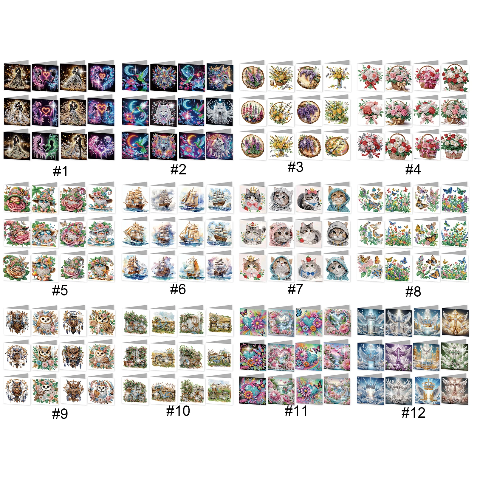 

12 шт. DIY алмазная живопись набор поздравительных открыток с конвертами алмазные художественные поздравительные открытки для дней рождения, Дня благодарения и праздников